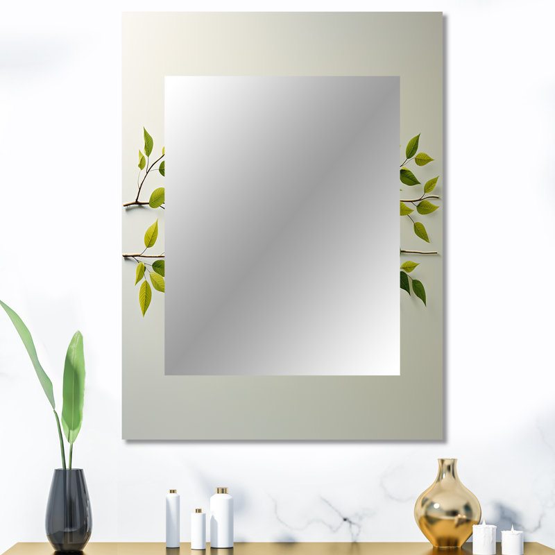 Green Ferm Simple Collage - Leaves Large Mirror, Traditional Unique Wall Mirror Decor, Printed Metal Art, 40" x 30"