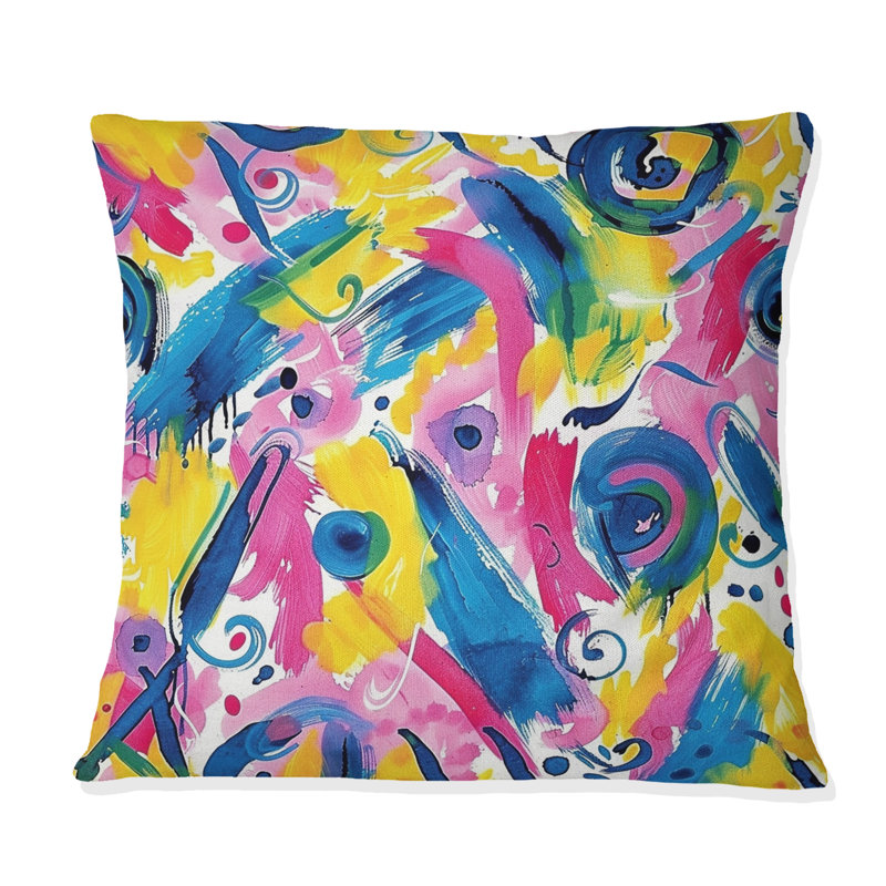 Explosion de cirque abstrait rose et bleu I - Coussin lombaire abstrait, H 16 po x l 16 po, Carrée