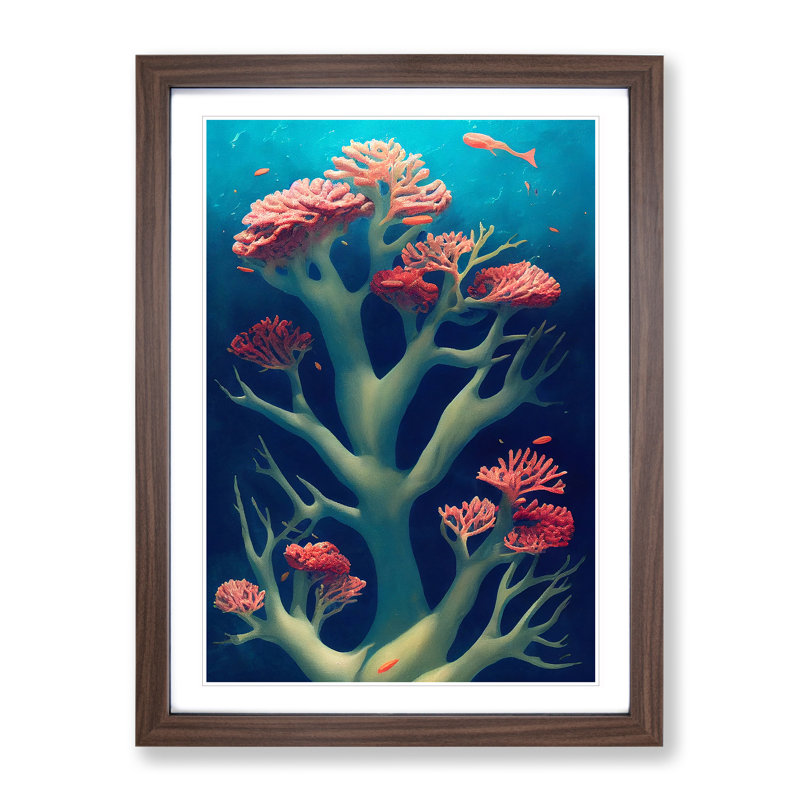 Breathtaking Coral Reef - Single Picture Frame Print, 34cm H x 25cm W x 2cm D, Walnut