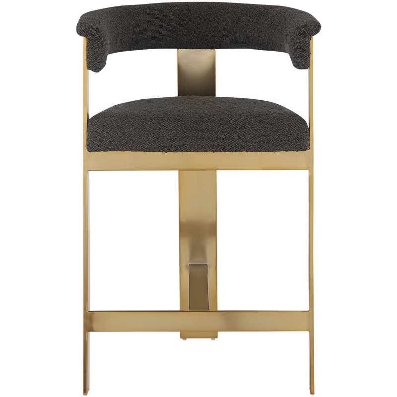 Romeo 26'' Counter Stool, Brown Boucle Fabric, Brushed Gold