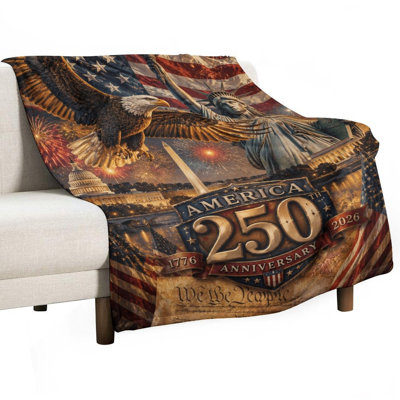 America 250th Anniversary Celebration Eagle Statue Flag Fireworks Capitol Building Luxury Flannel Throw Blanket, Soft Warm Fuzzy Blanket for Living Room Sofa Bed Home Decor