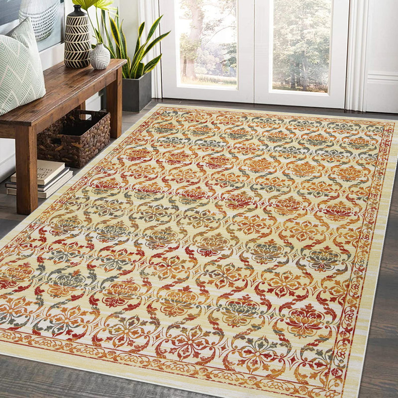 Sionn Washable Floral Indoor Rug, Rectangle 3' x 5'