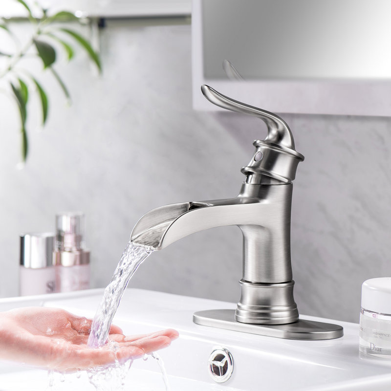 Robinet de lavabo pour salle de bain en nickel brossé, style cascade, poignée simple, finition résistante à la corrosion 1,75 gallons par minute