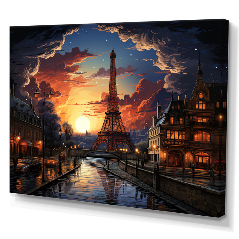 Futuriste Paris Eiffel Tower Scenery III - Franch Wall Art Living Room, H 24 po x l 32 po x P 1 po, Toile tendue