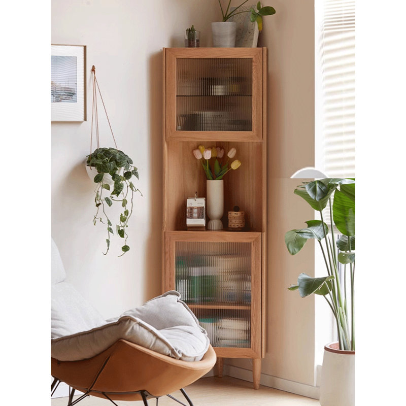 Armoire de rangement entièrement en chêne massif avec compartiment à trois zones