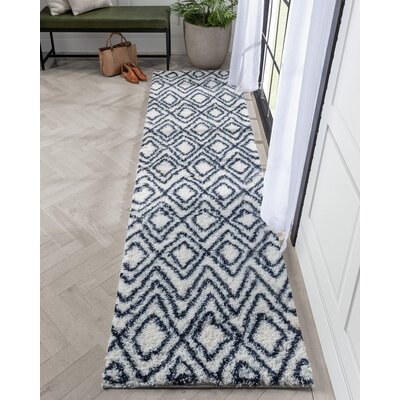 Well Woven Celeste Lagos Tribal Diamond Pattern Shag Blue Thick Area Rug -  CE-54-2