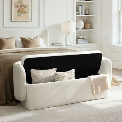 Heidi 61"W Modern Chenille No Assembly Filp-Top Storage Bench with Backrest Seat