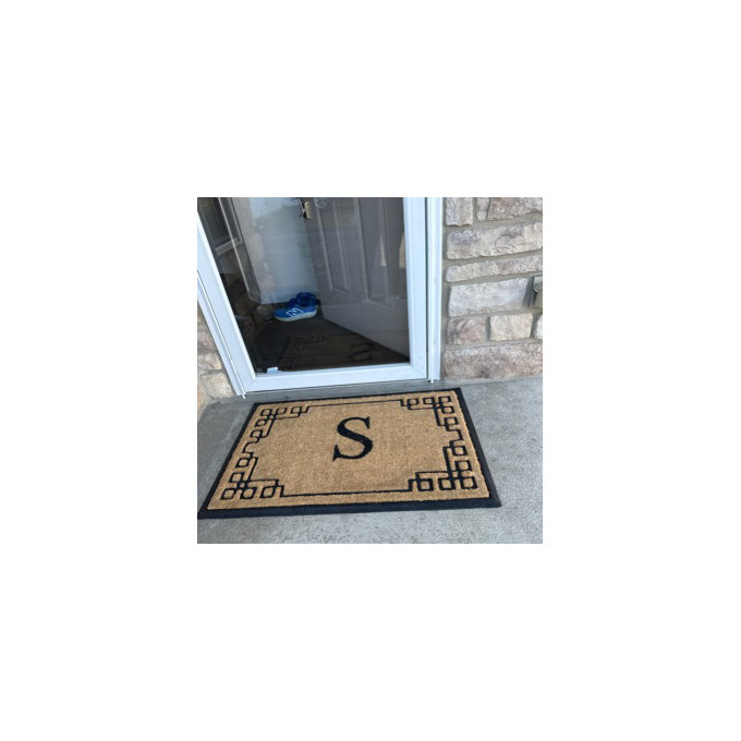 Monogram Natural Coir & Rubber Door Mat with Geometric Border — Heavy-Duty, Dirt-Trapping, Non-Slip Outdoor Entry Mat - Z, 24" W x 39" L