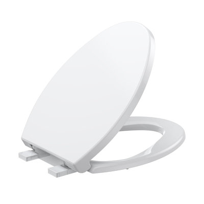 Easy Clean Combo 19 Inch White Elongated Toilet Seat Flat Front Quick Release Soft Close Quick Install