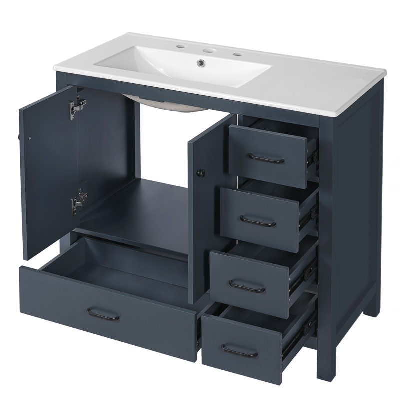 Ensemble de meuble-lavabo avec lavabo en céramique, Bleu