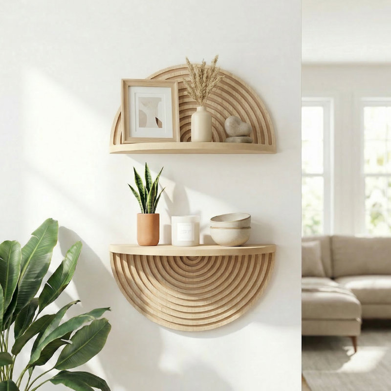  Boho Arched Lunar Ledges Wall Shelf, Modular Wood Floating Display Shelf with Fluted Arch Design for Bedroom, Bathroom, Kitchen & Living Room Decor