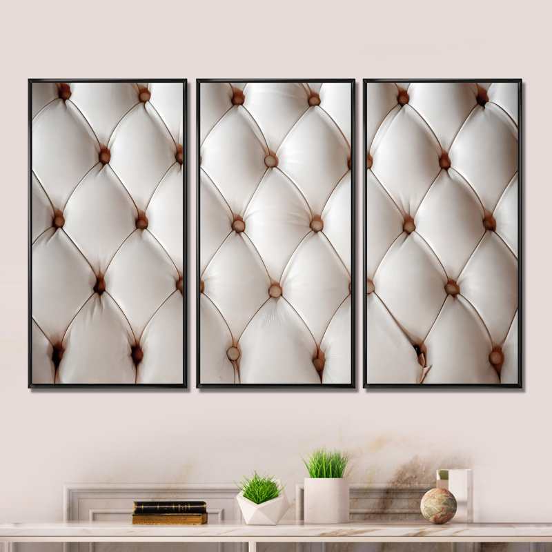 Canapé en cuir en forme de losange - ensemble de 3 impressions sur toile flottantes, Noir, noir, noir, noir