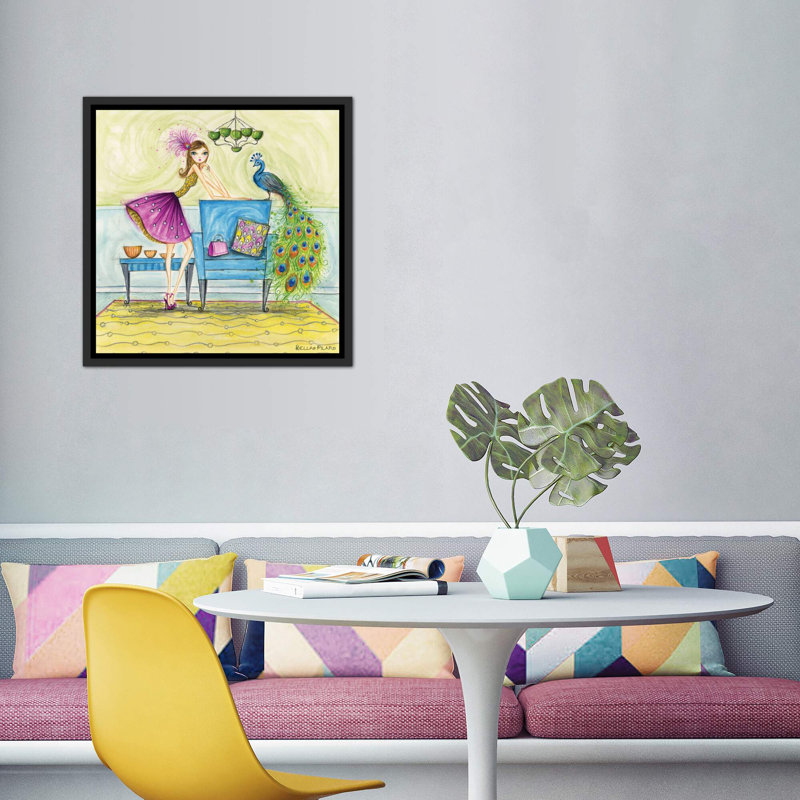 Art minime et peacock, H 18 po x l 18 po x P 1,5 po, Toile avec cadre noir
