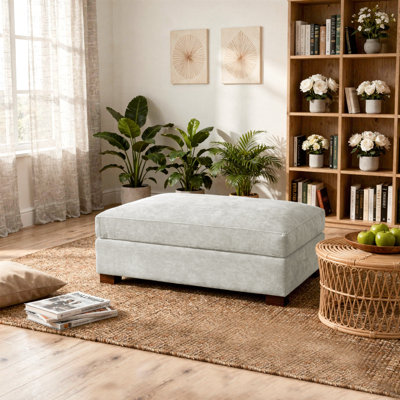 Repose-pieds rembourré rectangulaire en chenille blanc cassé, partie modulaire simple pour canapé modulaire
