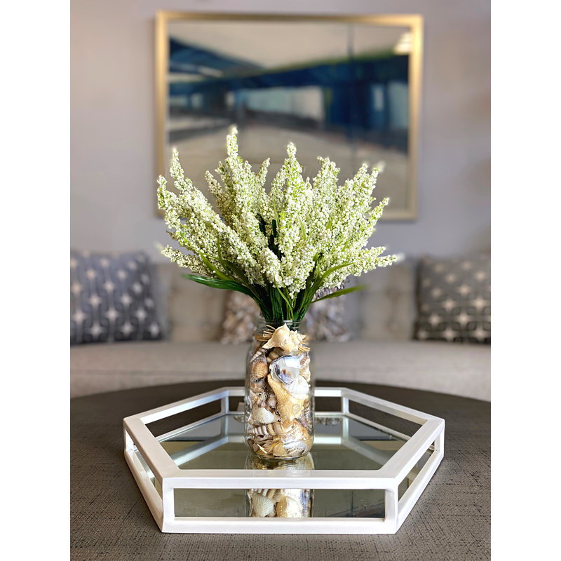 Heather Floral Arrangements with Shells in Mason Jar, White