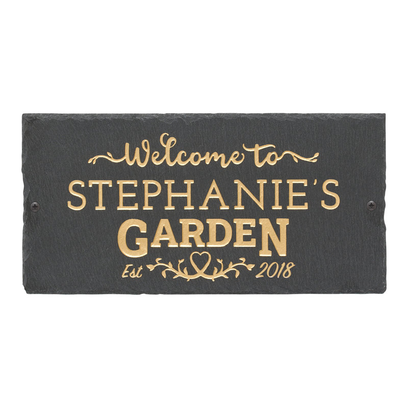 Plaque murale ardoise personnalisée à 2 lignes Garden Welcome, Or, Oui