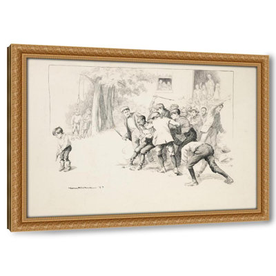 A mob of school children attack a black boy in their school yard and prepare to lynch him, with their teacher watching in the background (1897)