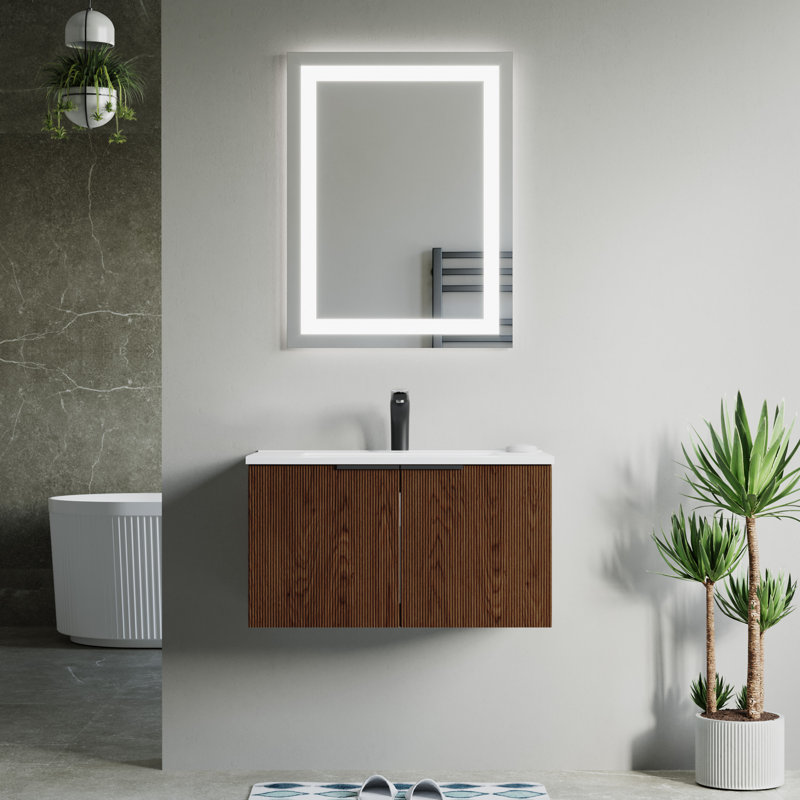 30" Single Vanity Set, Base, Ceramic Top, Walnut