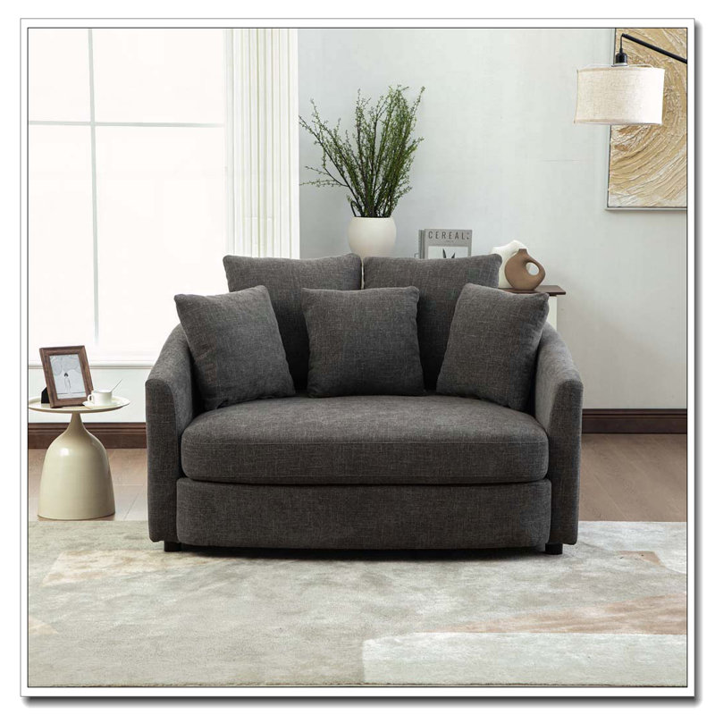 56.3'' Wide Upholstered Round Accent Cuddle Chaise with Pillows, Gray
