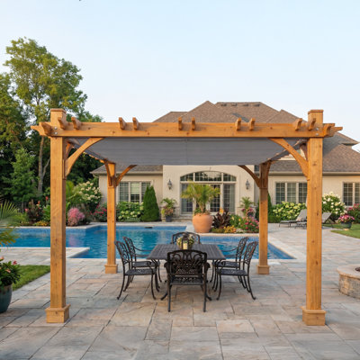 12 ft. W x 12 ft. D Breeze Solid Cedar Wood Pergola with Retractable Canopy