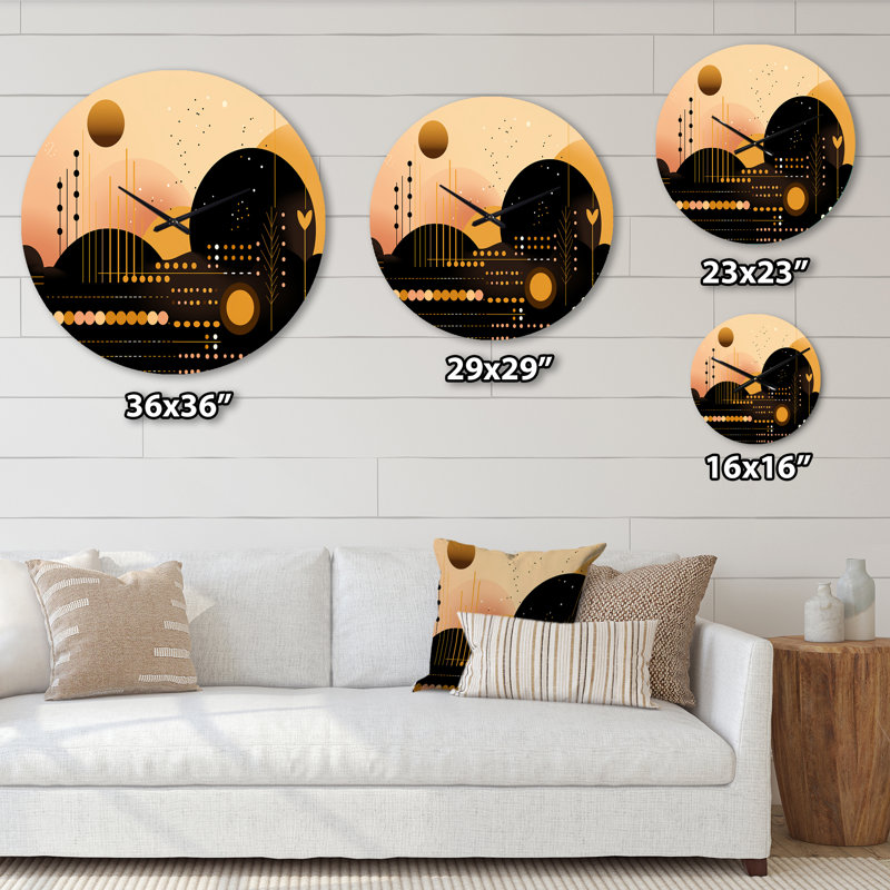 Pleine lune City Minimalismin Retro III - Horloge murale moderne géométrique, Grand