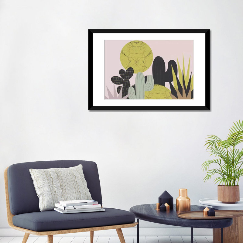 «Cacti» par Flatowl, impression sur toile, H 24 po x l 32 po x P 1 po, Papier d'art encadré noir, Blanc