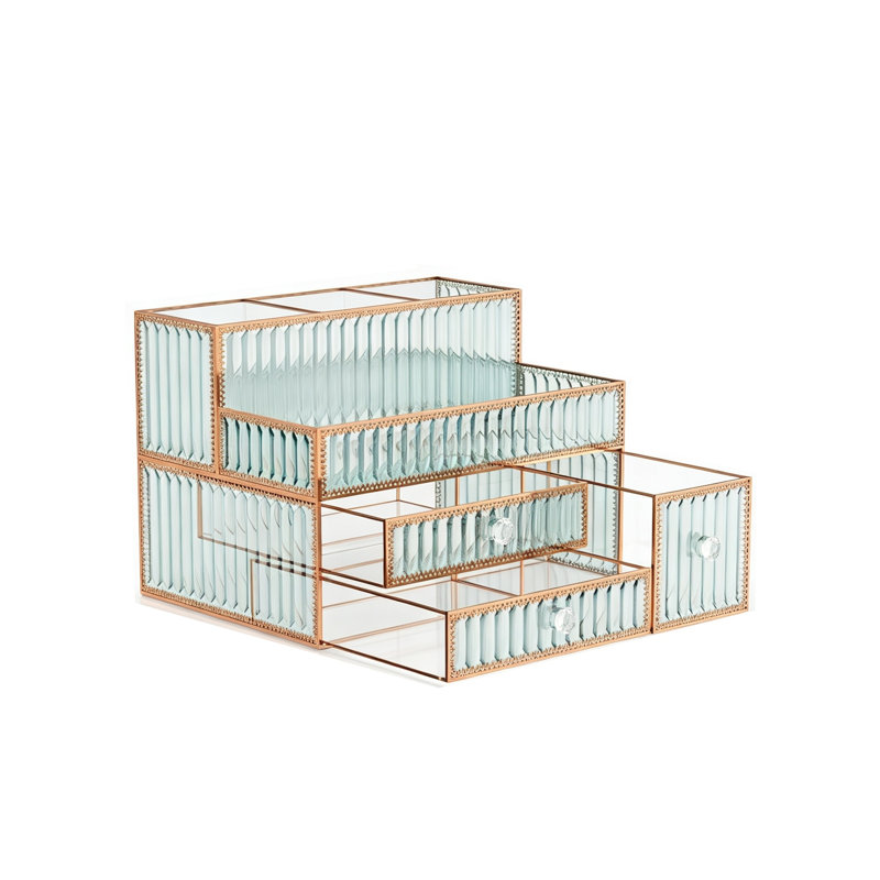 Makeup Organizer for Vanity,Tempered Glass Hair Dryer and Styling Holder,Bathroom Organizer