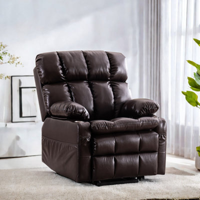 Oversized Dual Motor Power Lift Recliner Chair With Adjustable Headrest,Infinite Position For Elderly, Faux Leather Recliner Chair With Massage And He
