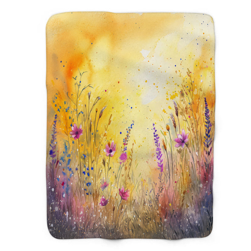 Golden Hour Blossoms - jeté Sherpa Blan de qualité supérieure 1 pièce, 60 po x 80 po
