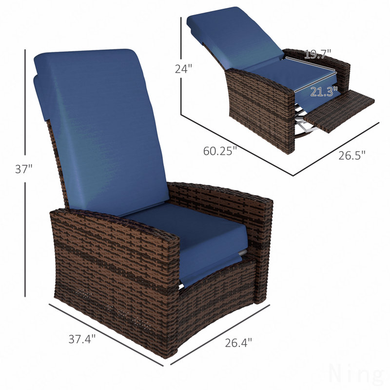 Outdoor Chair,Outdoor Swivel Recliner Chair, Dark Blue Cushion/Black Frame