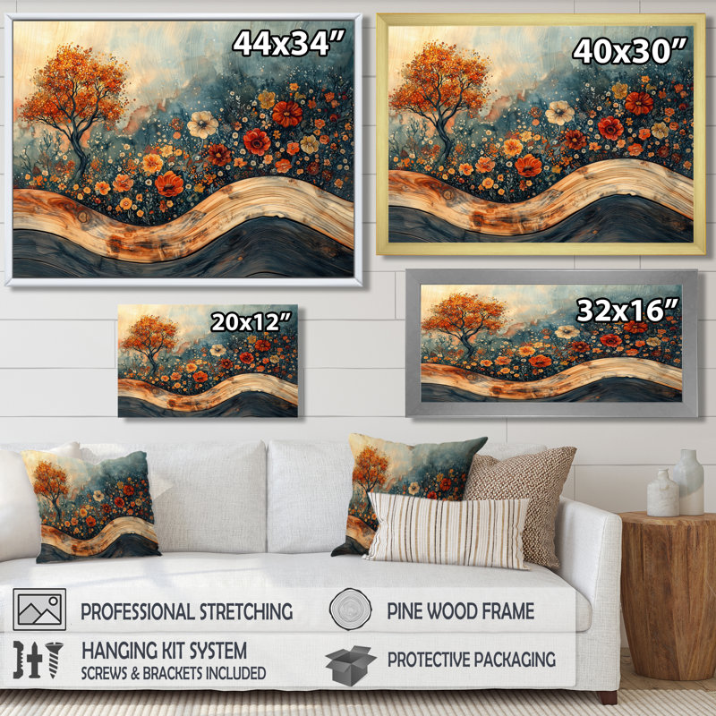 Indara, fleurs sauvages et jardin de cactus au désert - Art mural fleurs sauvages, H 12 po x l 20 po, Noir