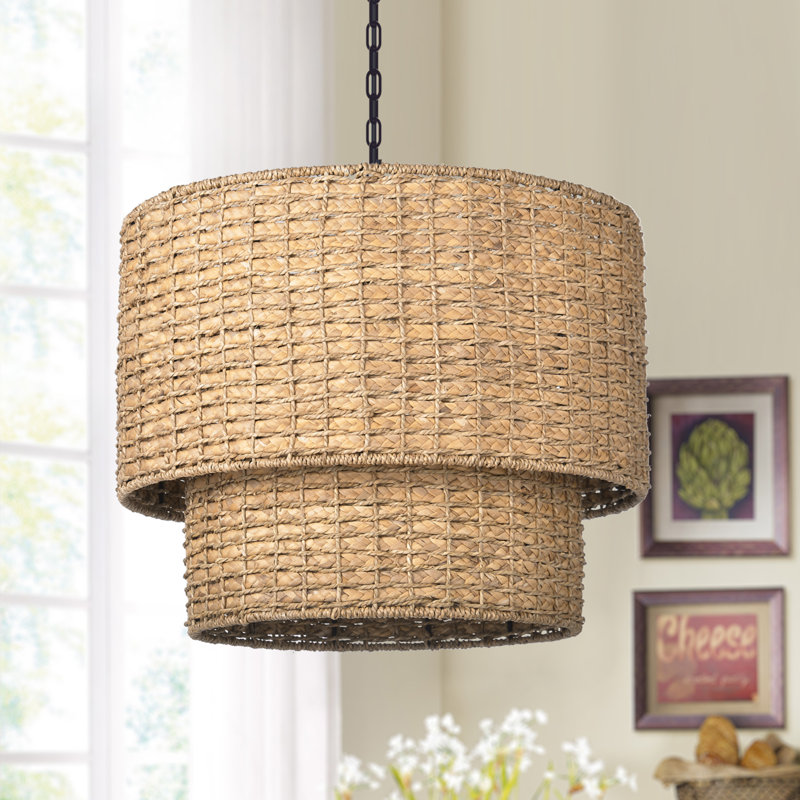 Luminaire suspendu géométrique naturel à 1 lumière Ashini, H 78 po x l 19,68 po x P 19,68 po