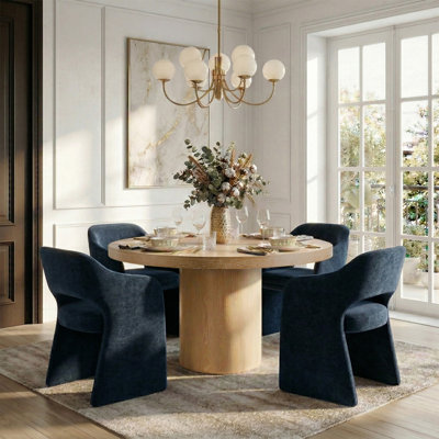 4 - Person Dining Table Sets With Solid Wood Round Table & 4 Upholstered Chenille Chairs