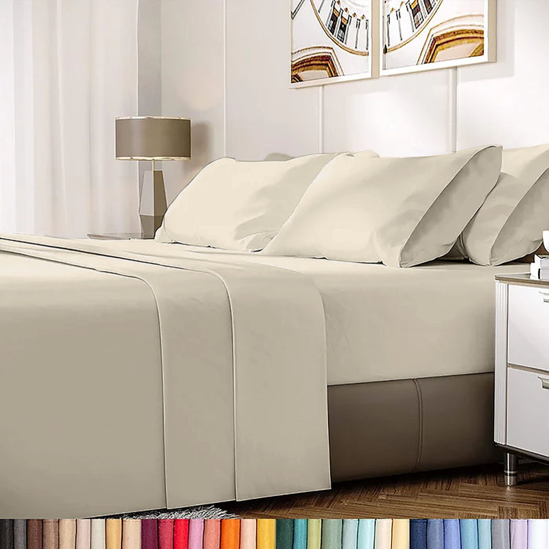Ensemble de draps en rayonne de bambou 6 pièces , Crème, Ensemble de draps pour taille de lit très grand a