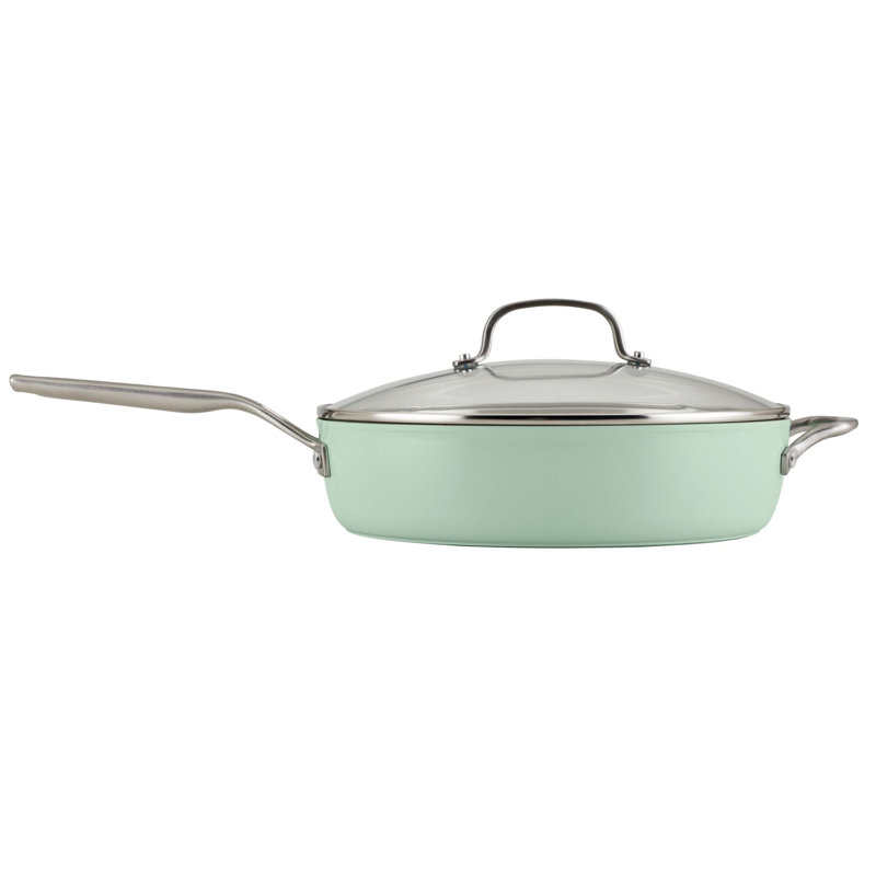 Pistachio Green Ceramic Nonstick 5-Quart Saute Pan with Lid