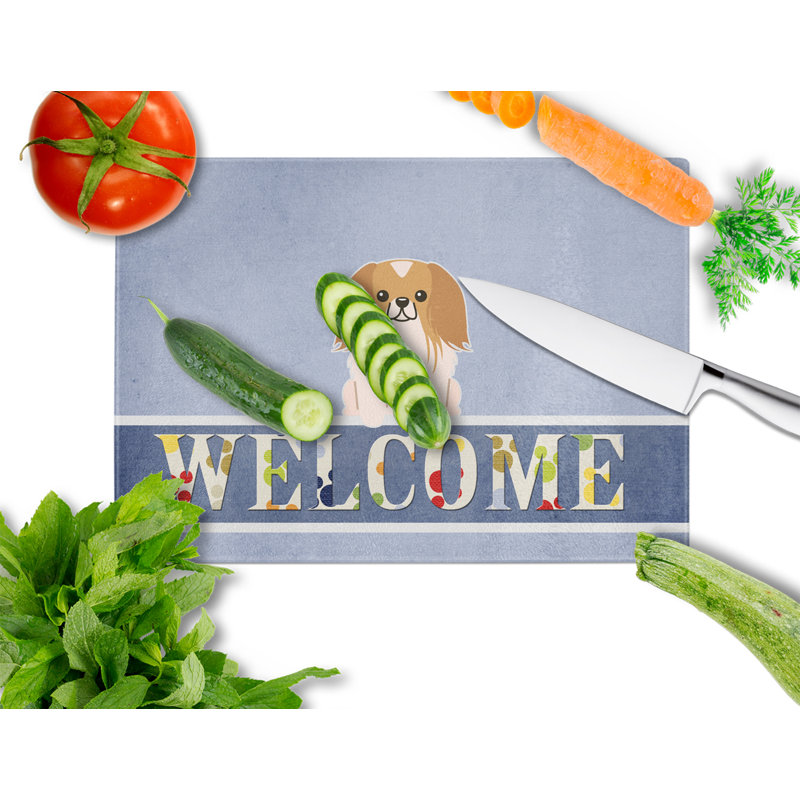 Planche à découper en verre trésors pékinois caroline Welcome Dog, Rouge