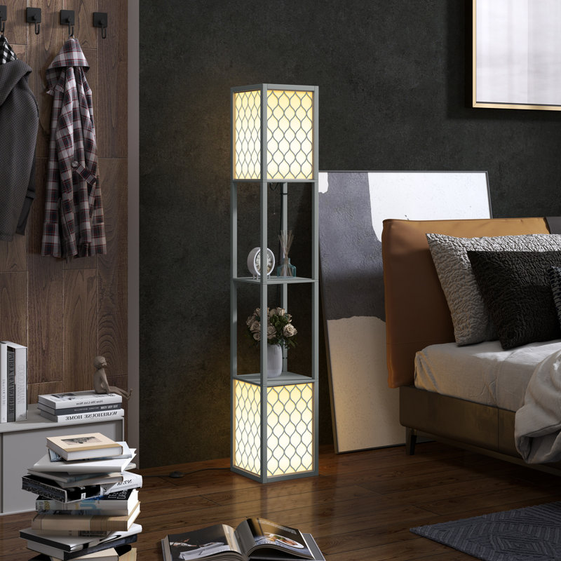 HOMCOM Floor Lamp with Shelves Tall Standing Lamp Dual Light, Grey