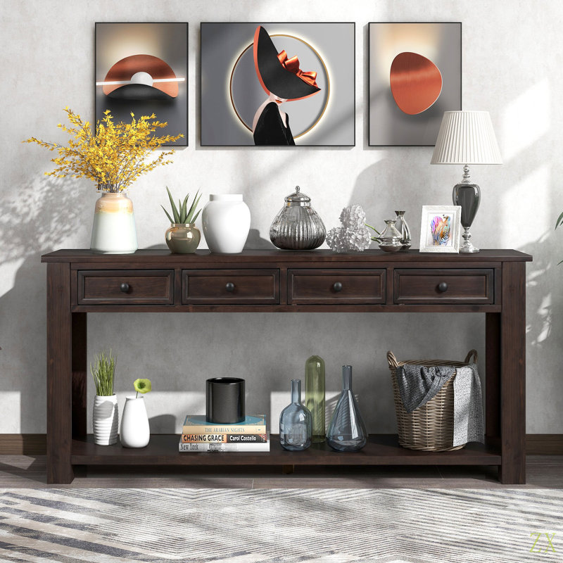 Console / canapé avec tiroirs de rangement et tablette inférieure pour le vestibule, Espresso