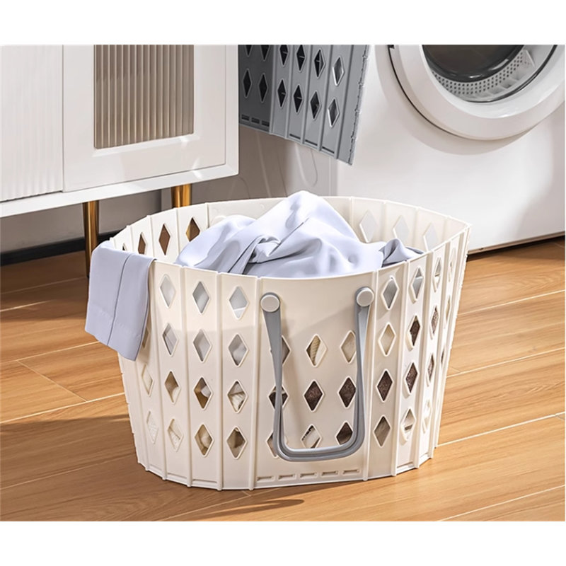 Plastic Laundry Basket with Handles, White
