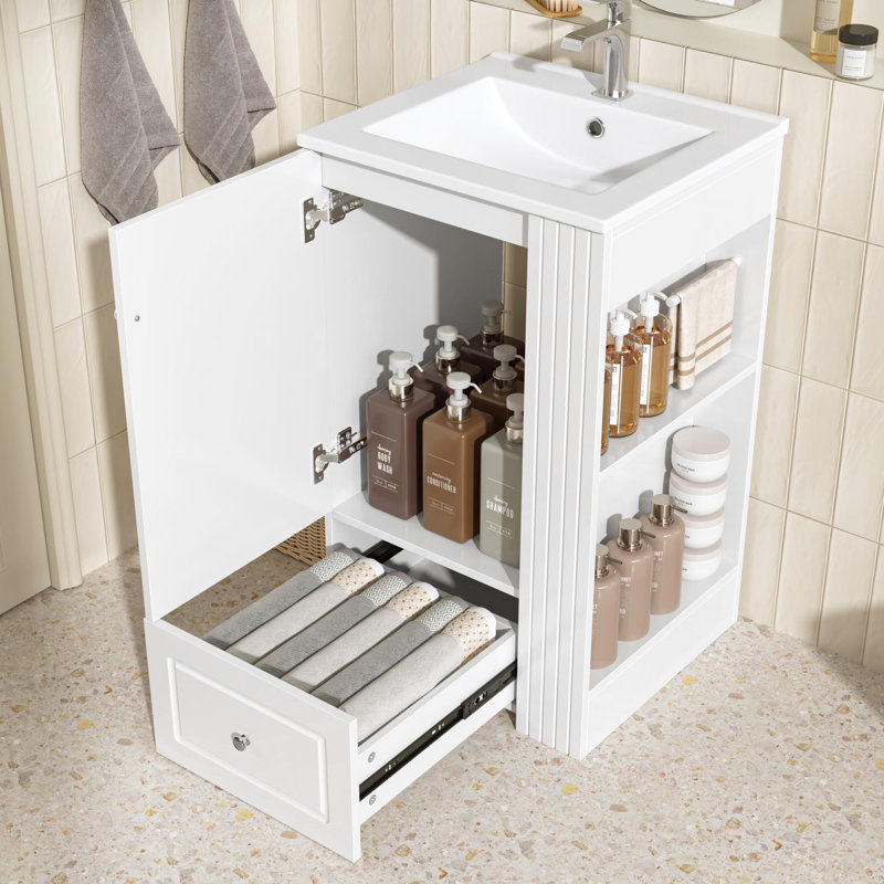 Meuble-lavabo autoportant avec lavabo en céramique, Blanc