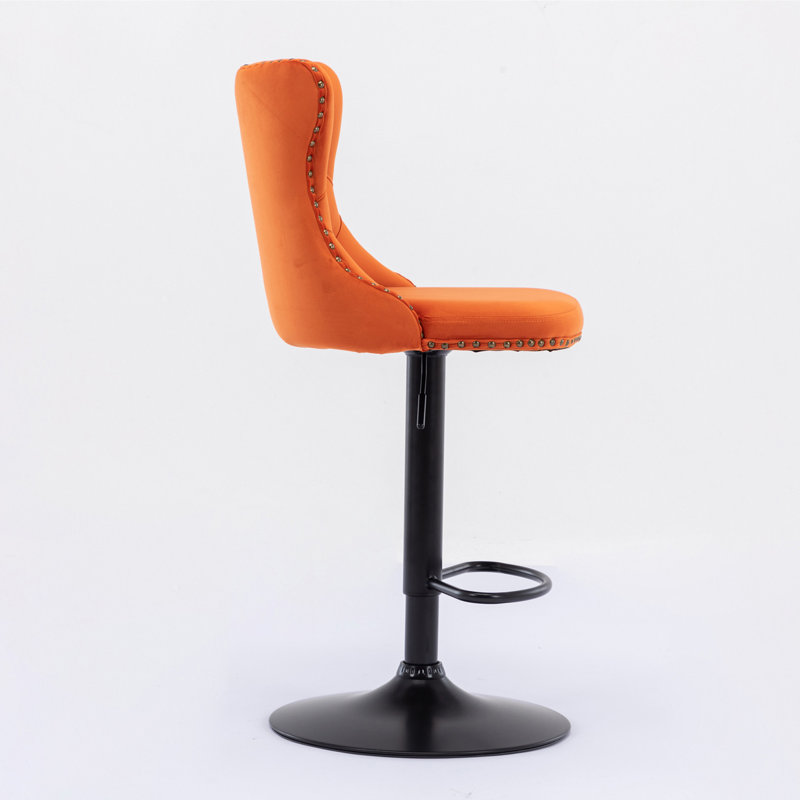 Kennasyn Swivel Upholstered Adjustable Height Counter Stool, Black/Orange