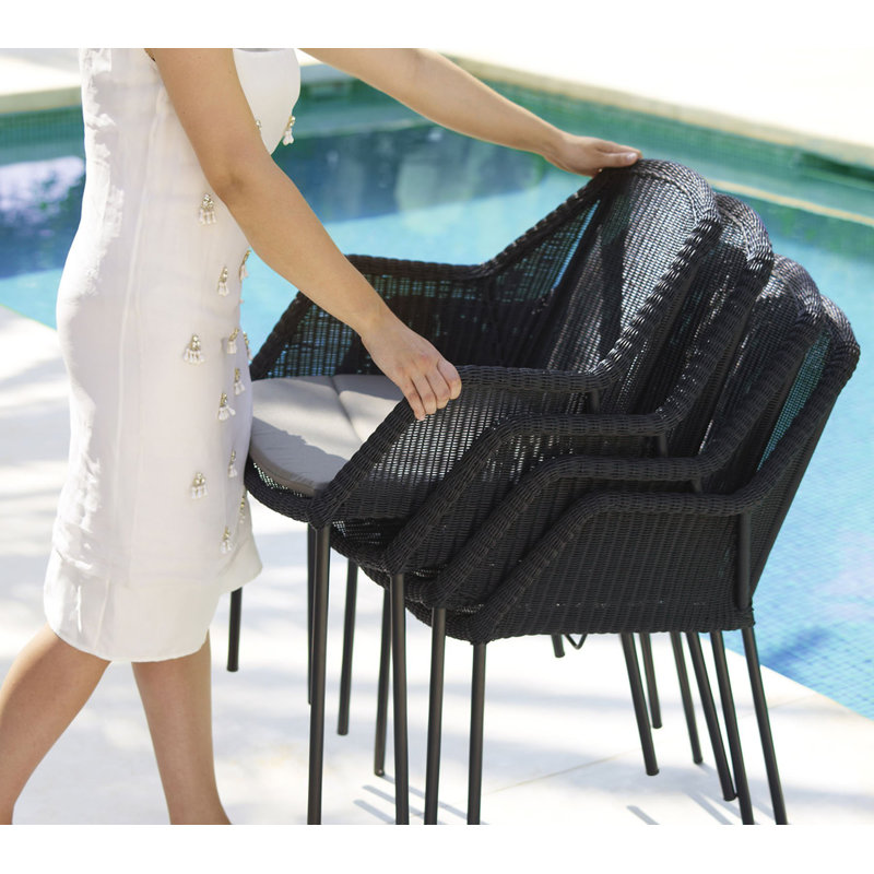 Breeze Stacking Patio Dining Armchair with Cushion, Black, Gray