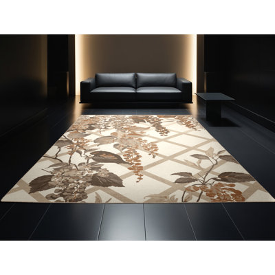 Tapis en treillis classique Oyan Wisteria lavable à la machine - reliure beige