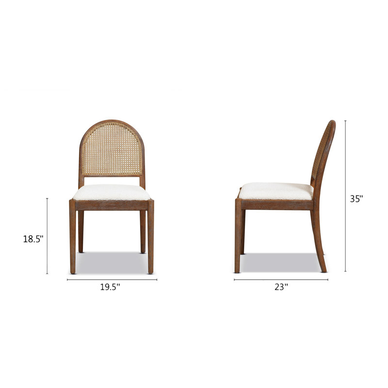 Ivory White Boucle Rattan Cane Side Dining Chair Set of 2