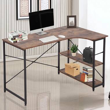 Walbrook Reversible L-Shape Computer Desks, 47'' or 55'' Work Desk with Adjustable Shelves 17 Stories Color: Rustic Brown, Size: 29.14 H x 47.24 W