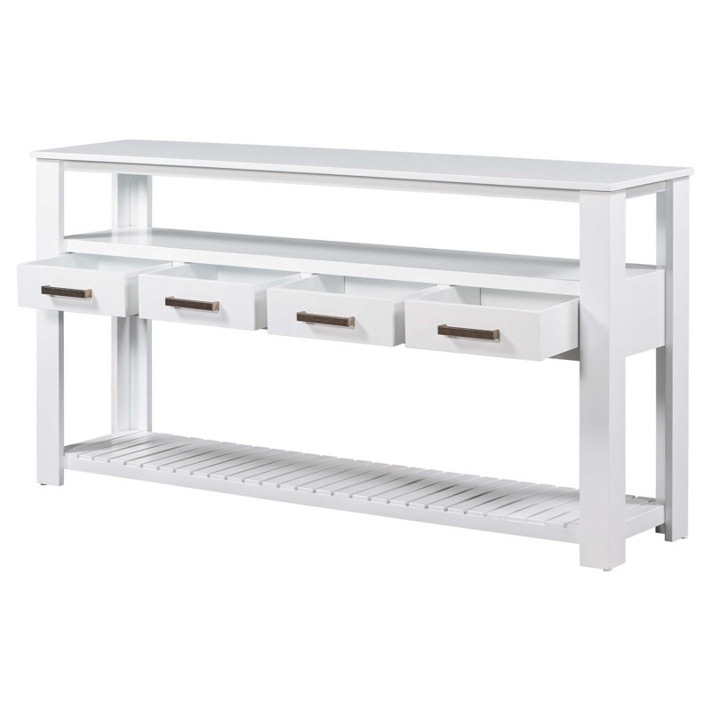 62.2" Console Table,entryway table,Sofa Table with three top drawers, White