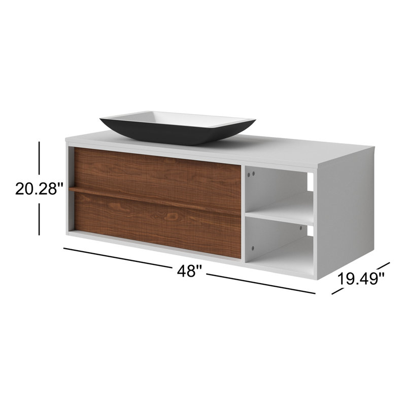Goreme 48" W Single Wall-Mounted Vanity, White, Black