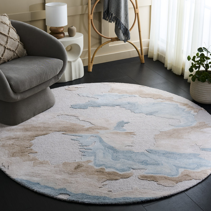 Jariyah Hand Tufted Performance Abstract Rug, Round 6'