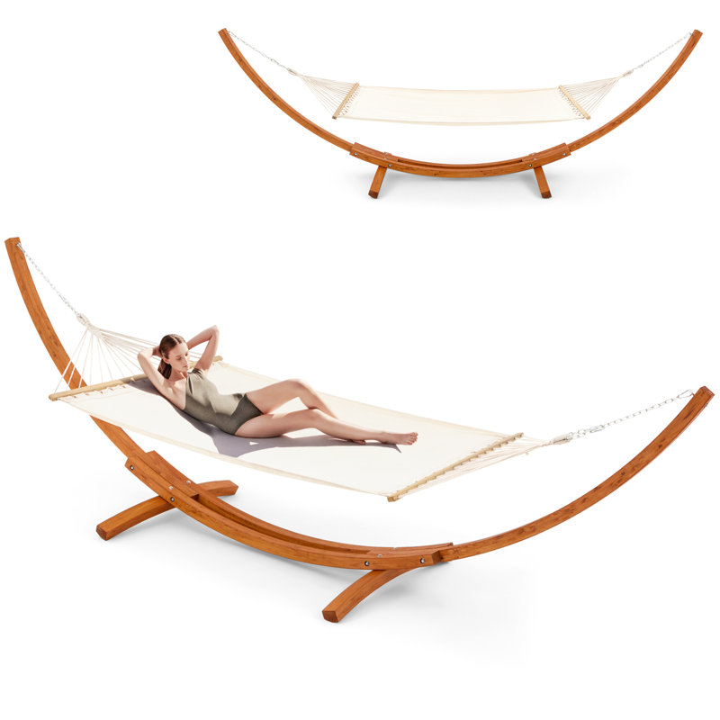 Hamac en bois à double barre d'écartement avec support, H 55,9 po x l 172,04 po x P 59,05 po
