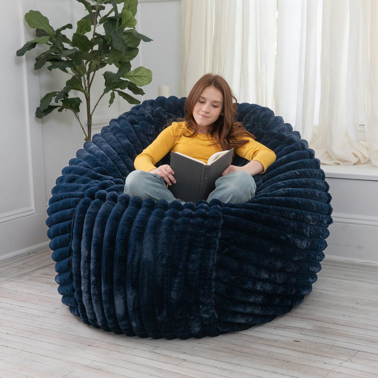 Bean Bag Chairs, Comfy Fluffy Chairs for Bedroom with Removeable Cover Latitude Run Fabric: Navy Blue